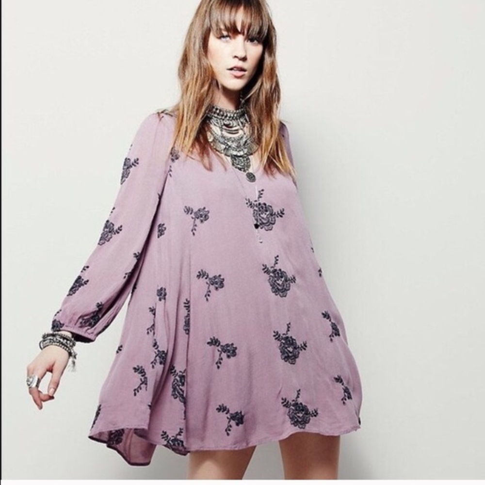 Free People Embroidered Emma Austin Purple Dress